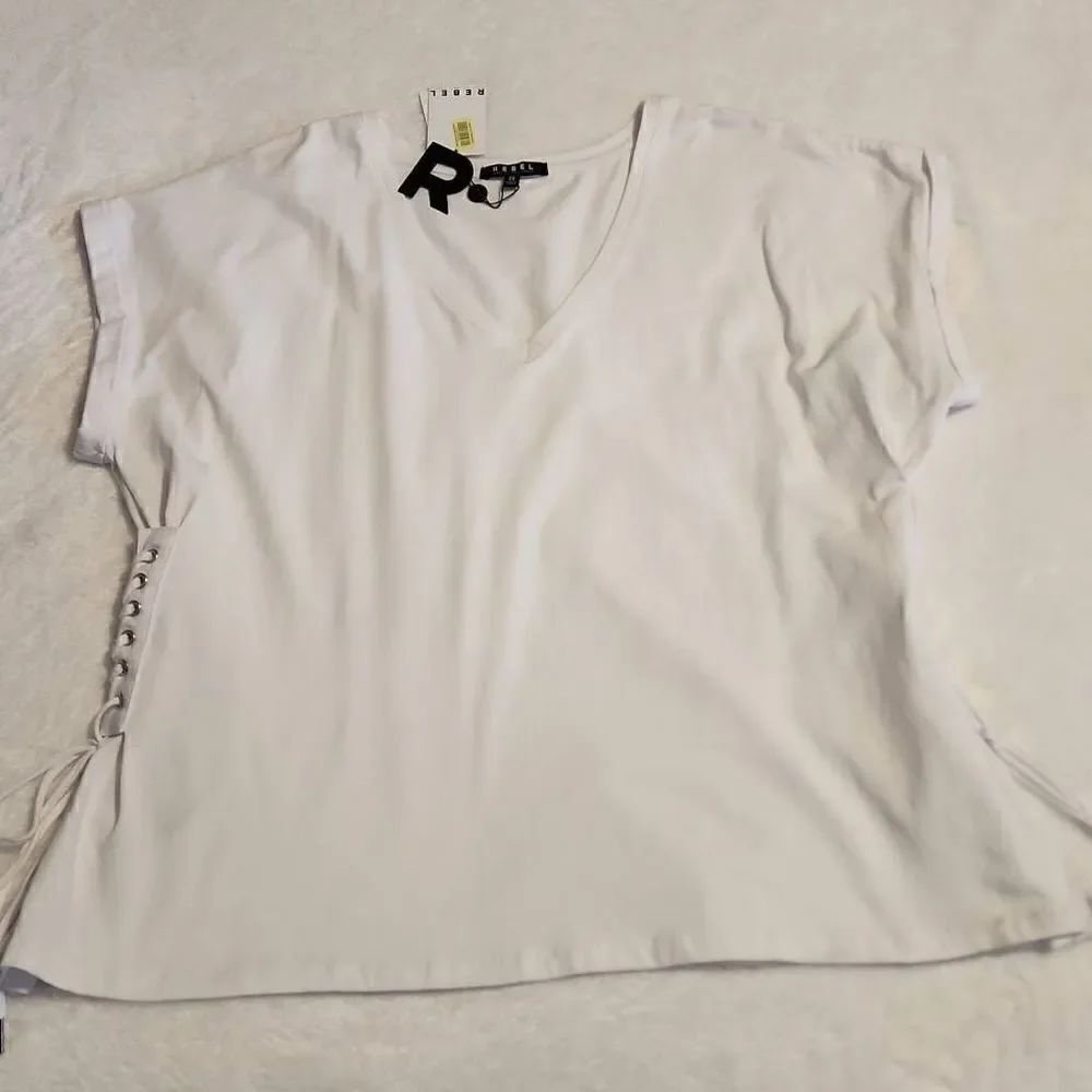 3 For $24 Rebel Wilson X Angels Womens Cap Sleeve V Neck Lace Up Sides Size 2X 